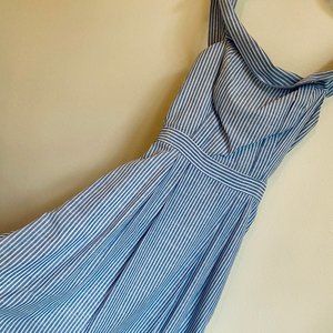 NEW J.O.A White + Blue Poplin Off-the-Shoulder Dress, Womens S, NEVER WORN!
